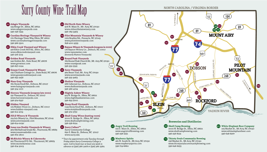Surry County Wine Trail Map NORTH CAROLINA / VIRGINIA BORDER 52 104