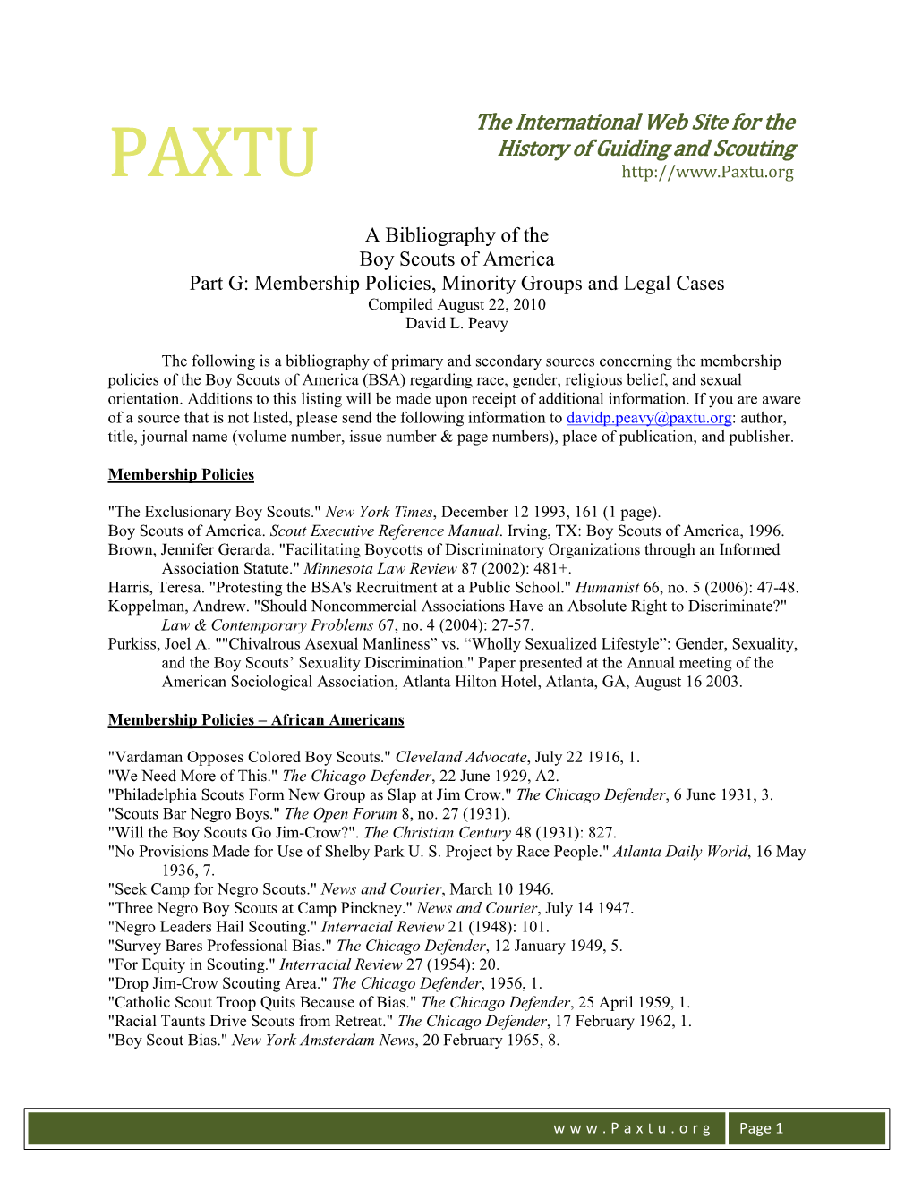 The International Web Site for the History of Guiding and Scouting PAXTU