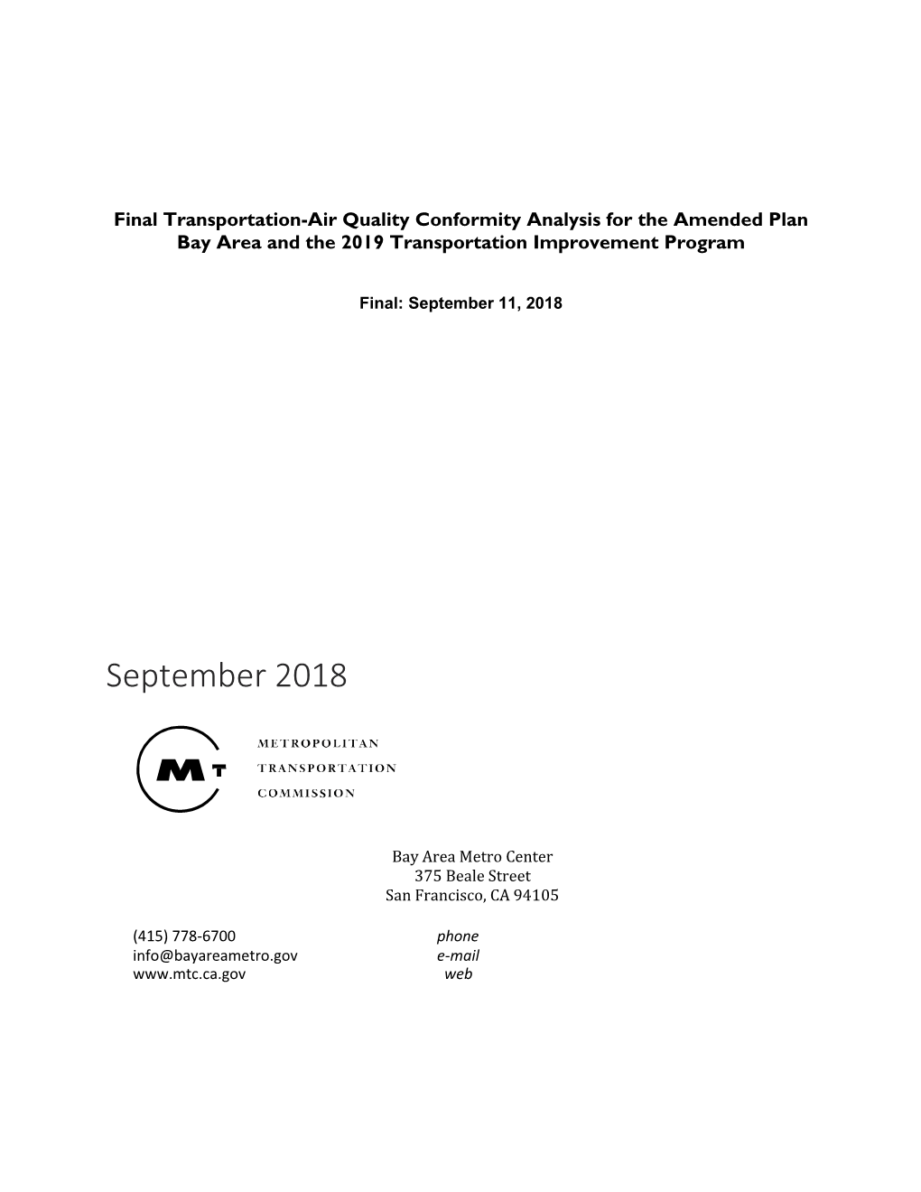 2019 TIP: Transportation-Air Quality Conformity Analysis