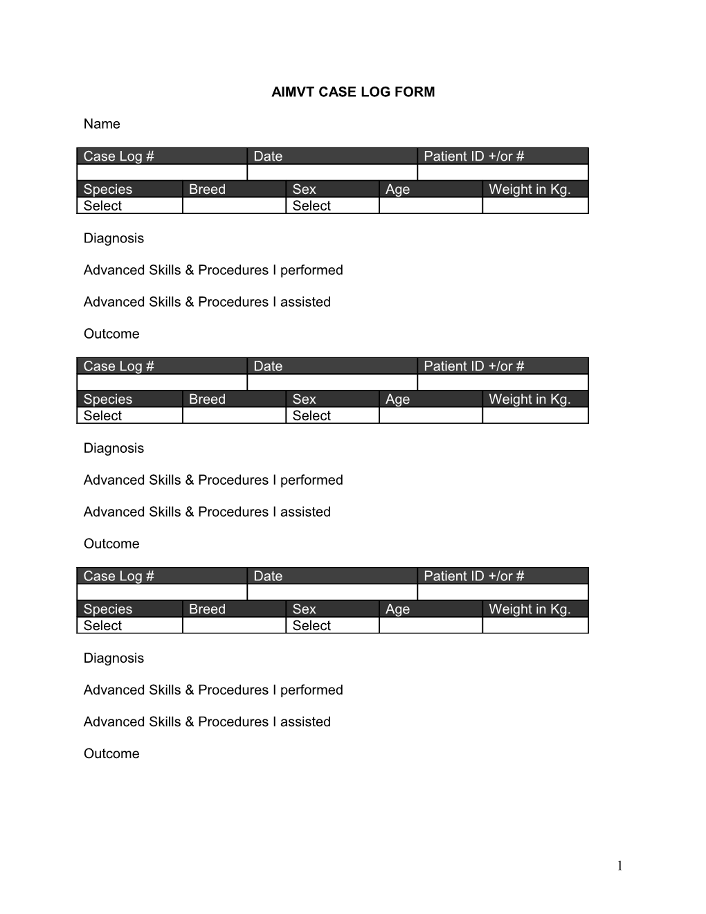 Aimvt Case Log Form