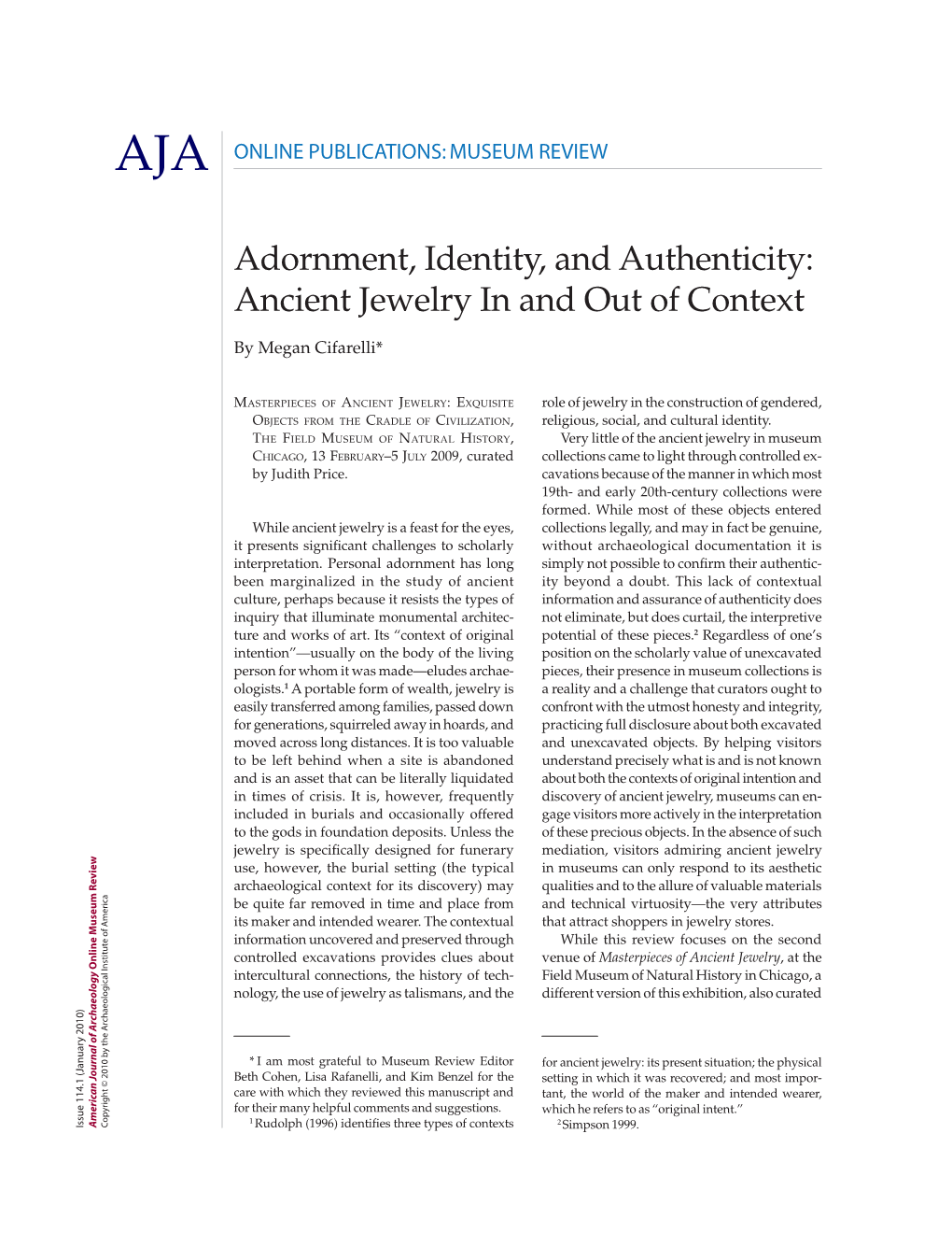 Adornment, Identity, and Authenticity: Ancient Jewelry in and out of Context