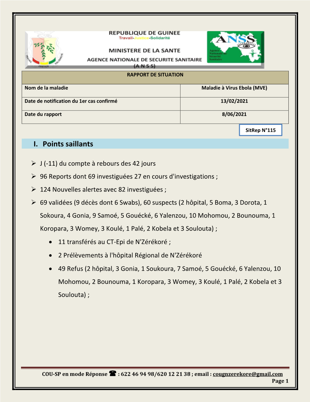 Sitrep Ndeg 115 Epidemie De