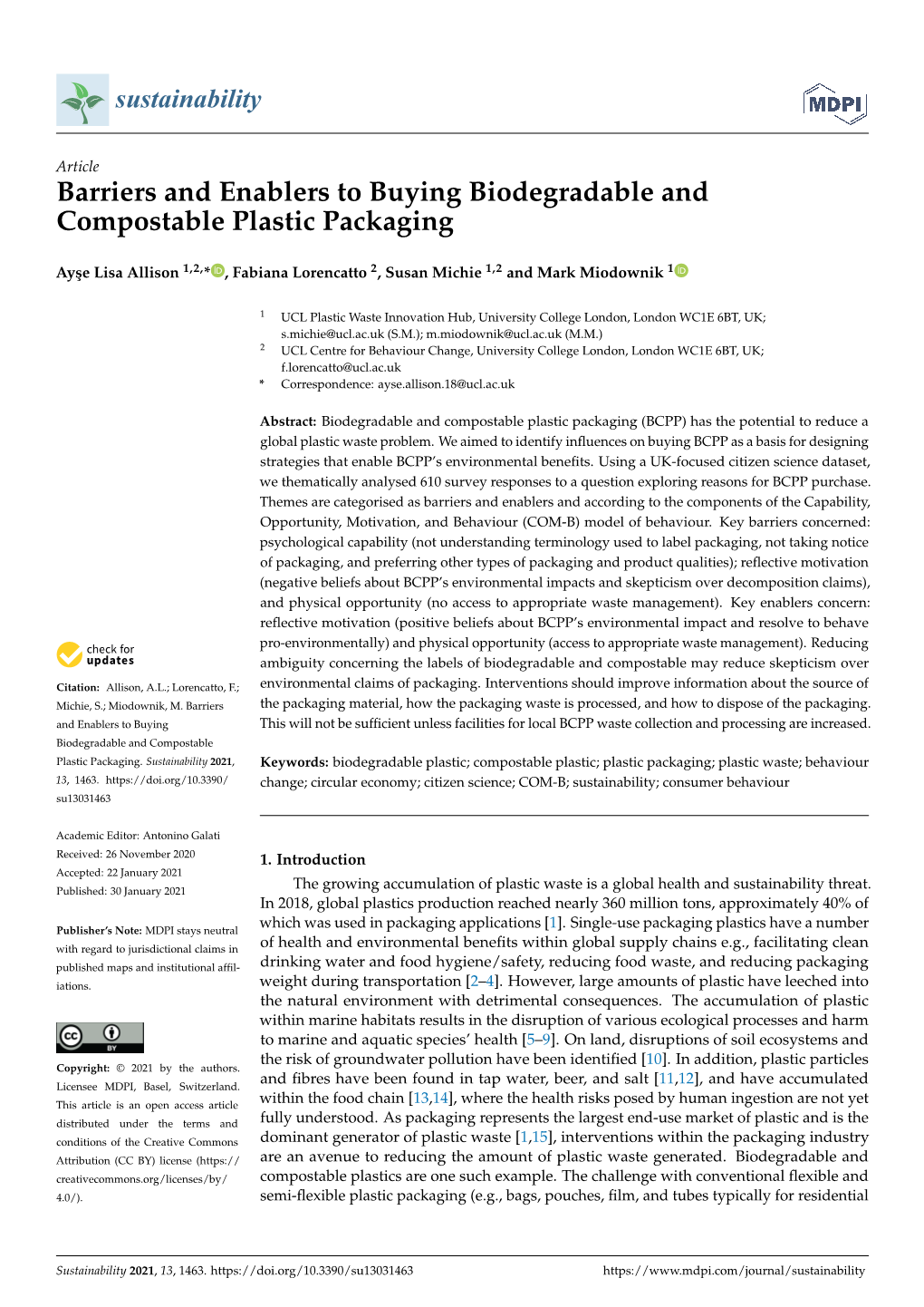 Barriers and Enablers to Buying Biodegradable and Compostable Plastic Packaging