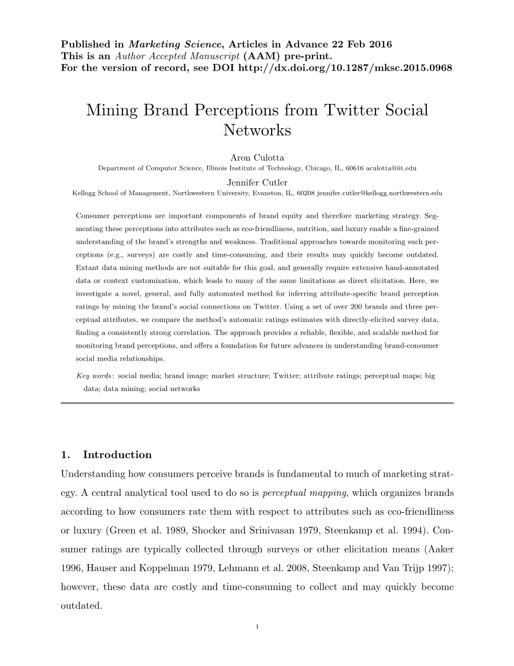 Mining Brand Perceptions from Twitter Social Networks