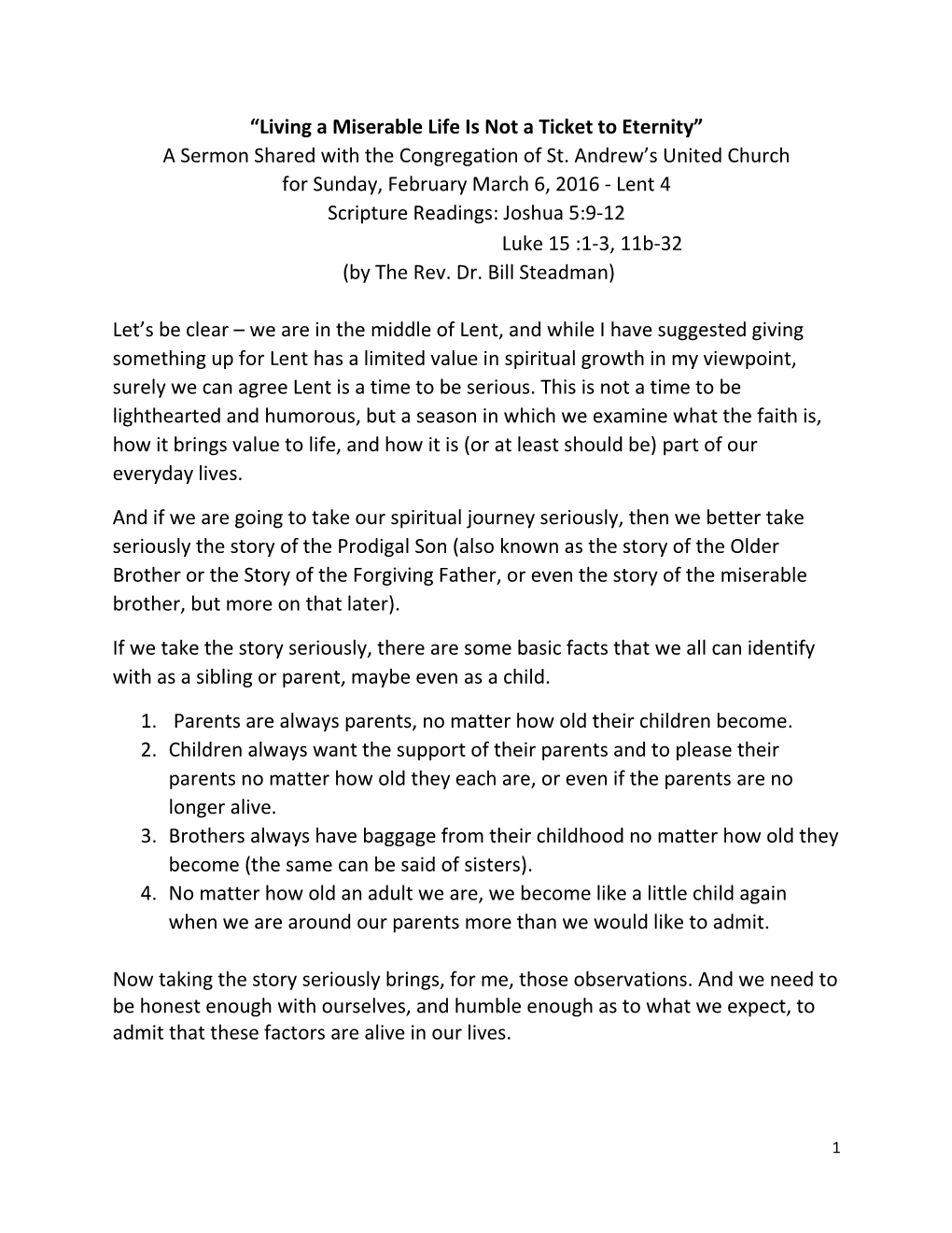 A Sermon Shared with the Congregation of St. Andrew's