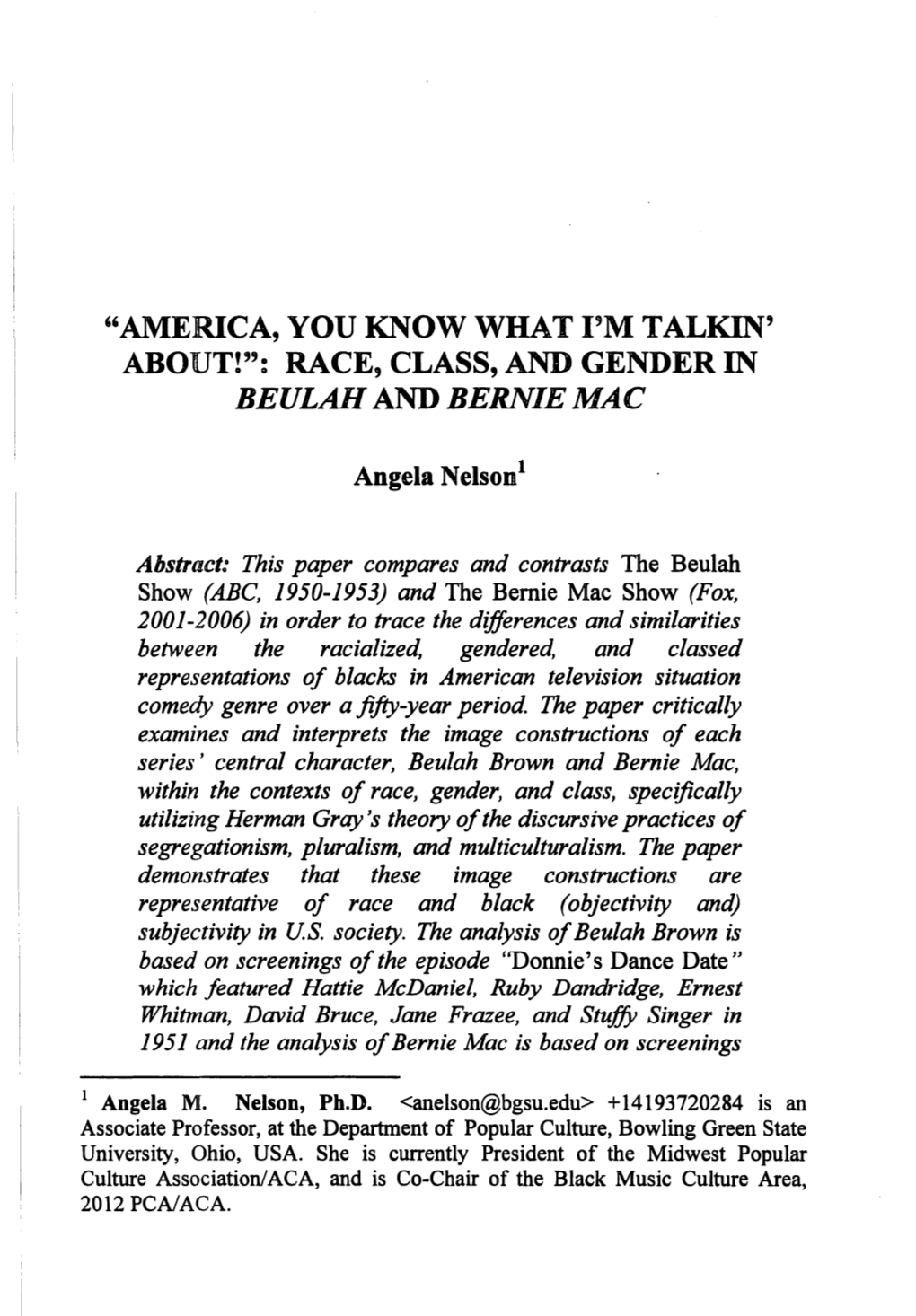 Race, Class, and Gender in Beulah and Bernie Mac