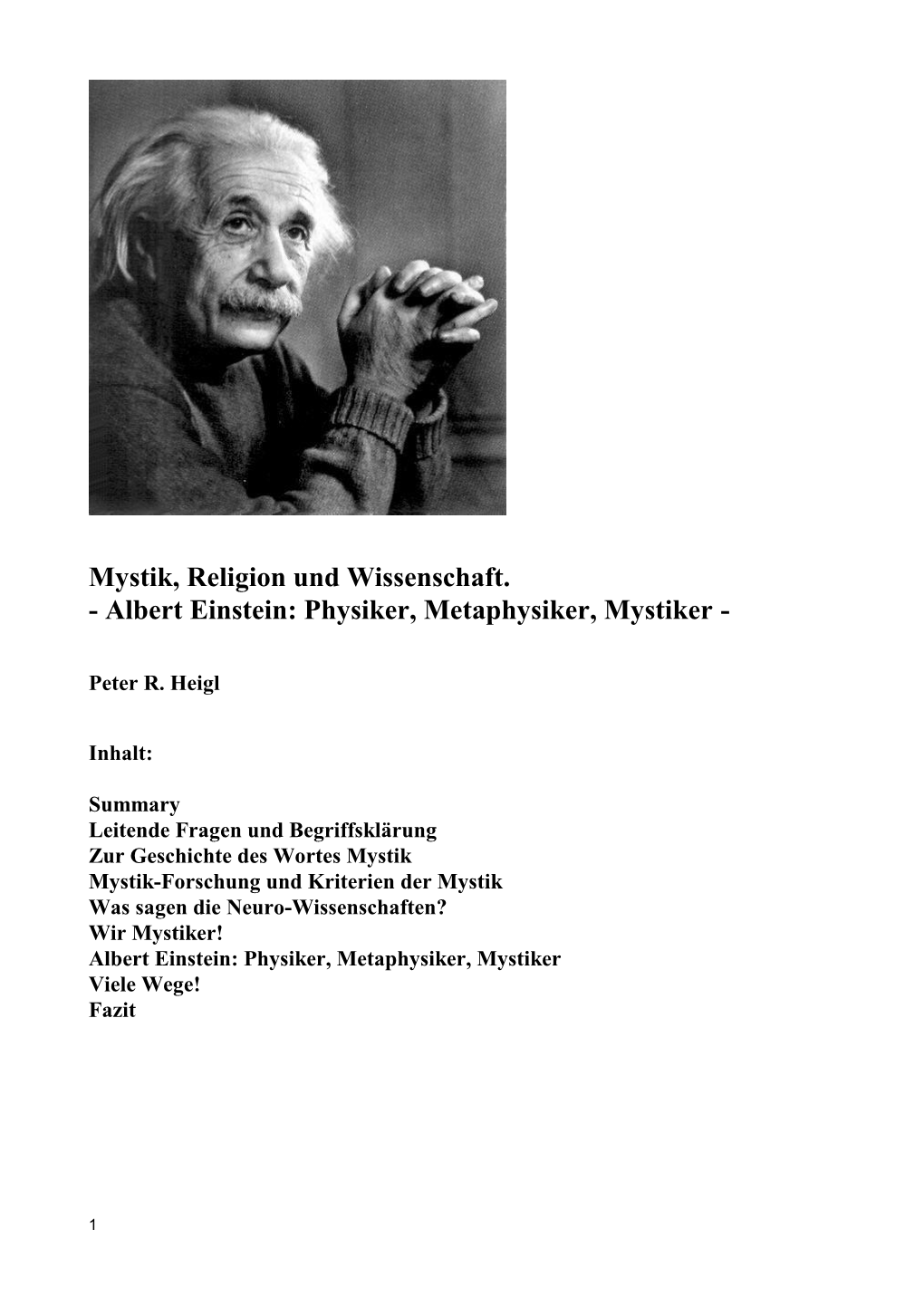 Mystik, Religion Und Wissenschaft. - Albert Einstein: Physiker, Metaphysiker, Mystiker