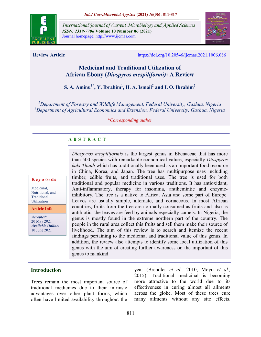 Medicinal and Traditional Utilization of African Ebony (Diospyros Mespiliformi): a Review