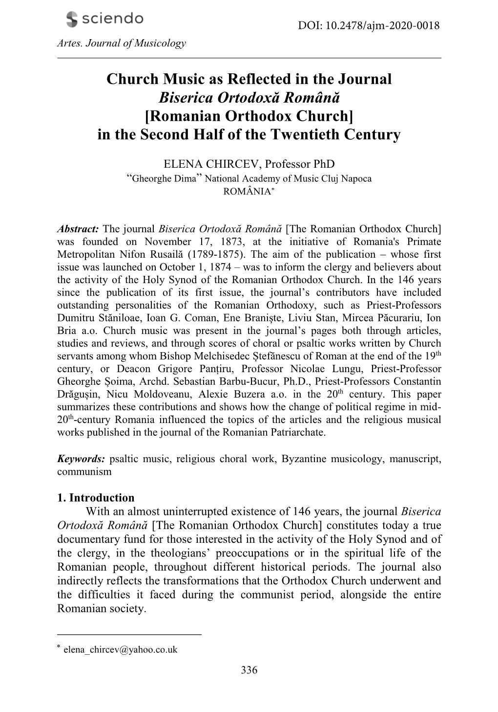 Church Music As Reflected in the Journal Biserica Ortodoxă Română [Romanian Orthodox Church] in the Second Half of the Twentieth Century