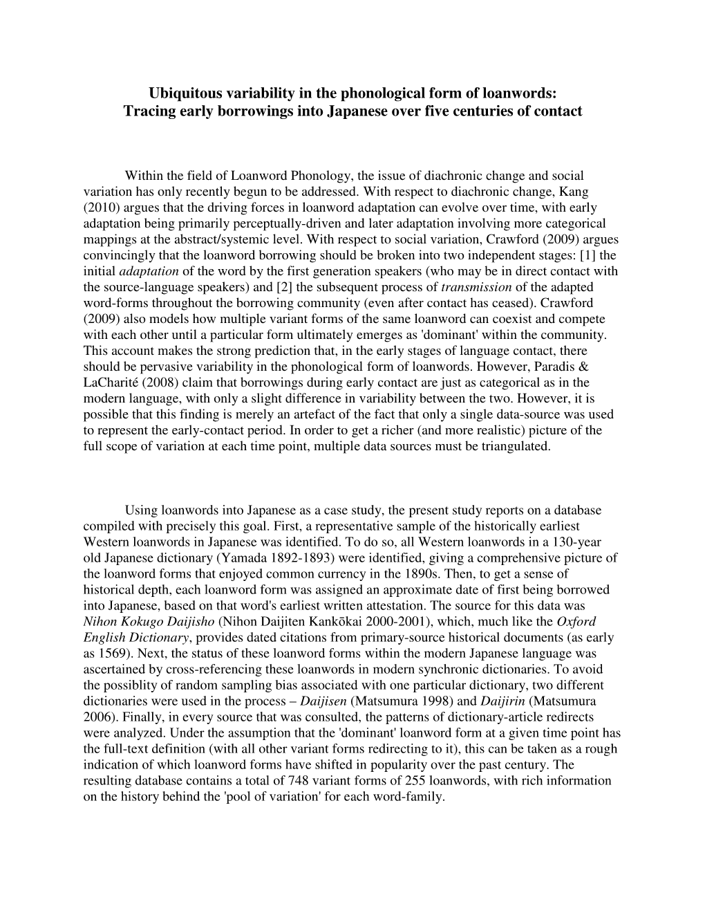 Ubiquitous Variability in the Phonological Form of Loanwords: Tracing Early Borrowings Into Japanese Over Five Centuries of Contact