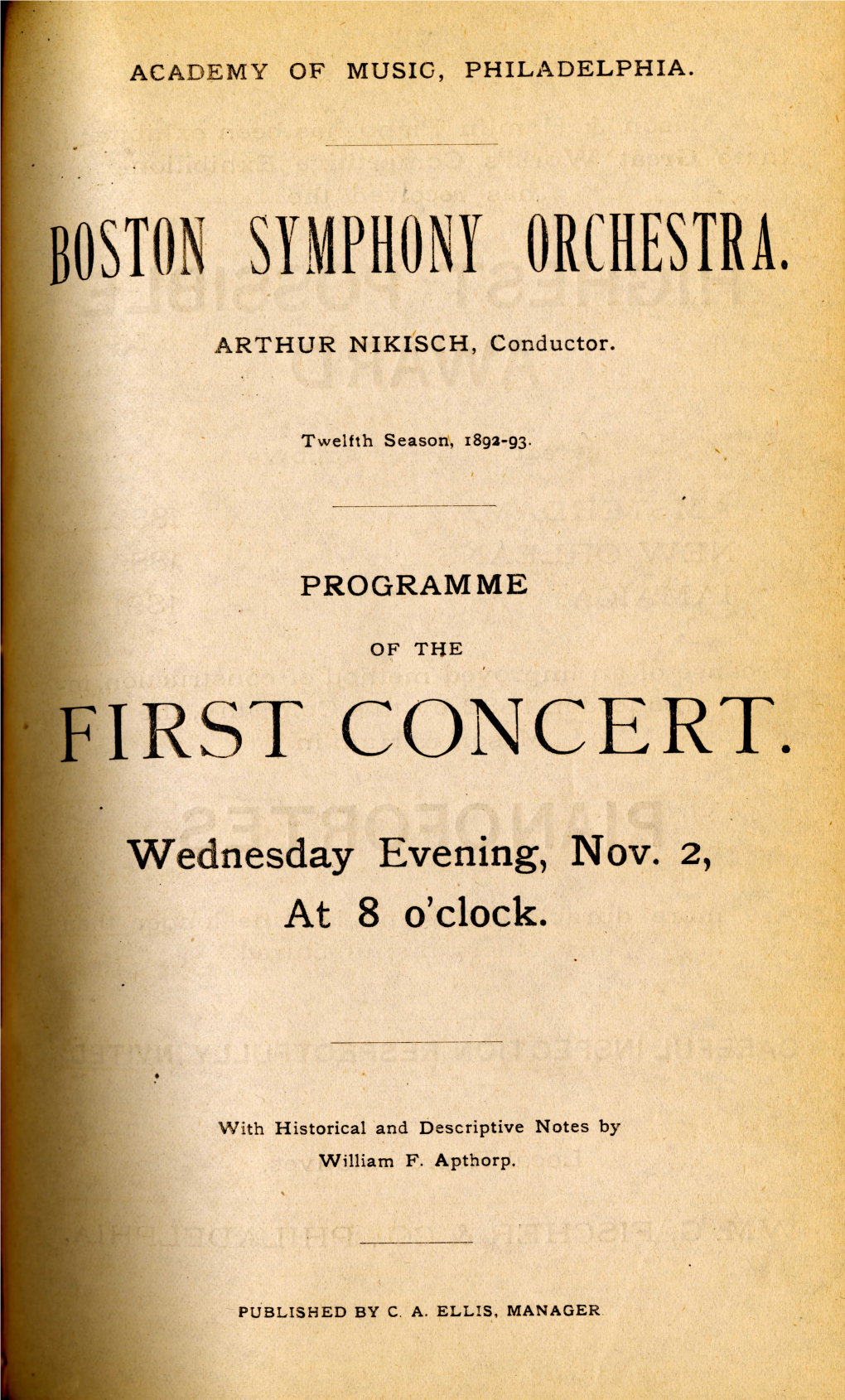 Boston Symphony Orchestra Concert Programs, Season 12, 1892