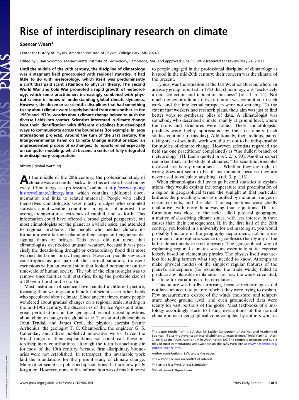 Rise of Interdisciplinary Research on Climate