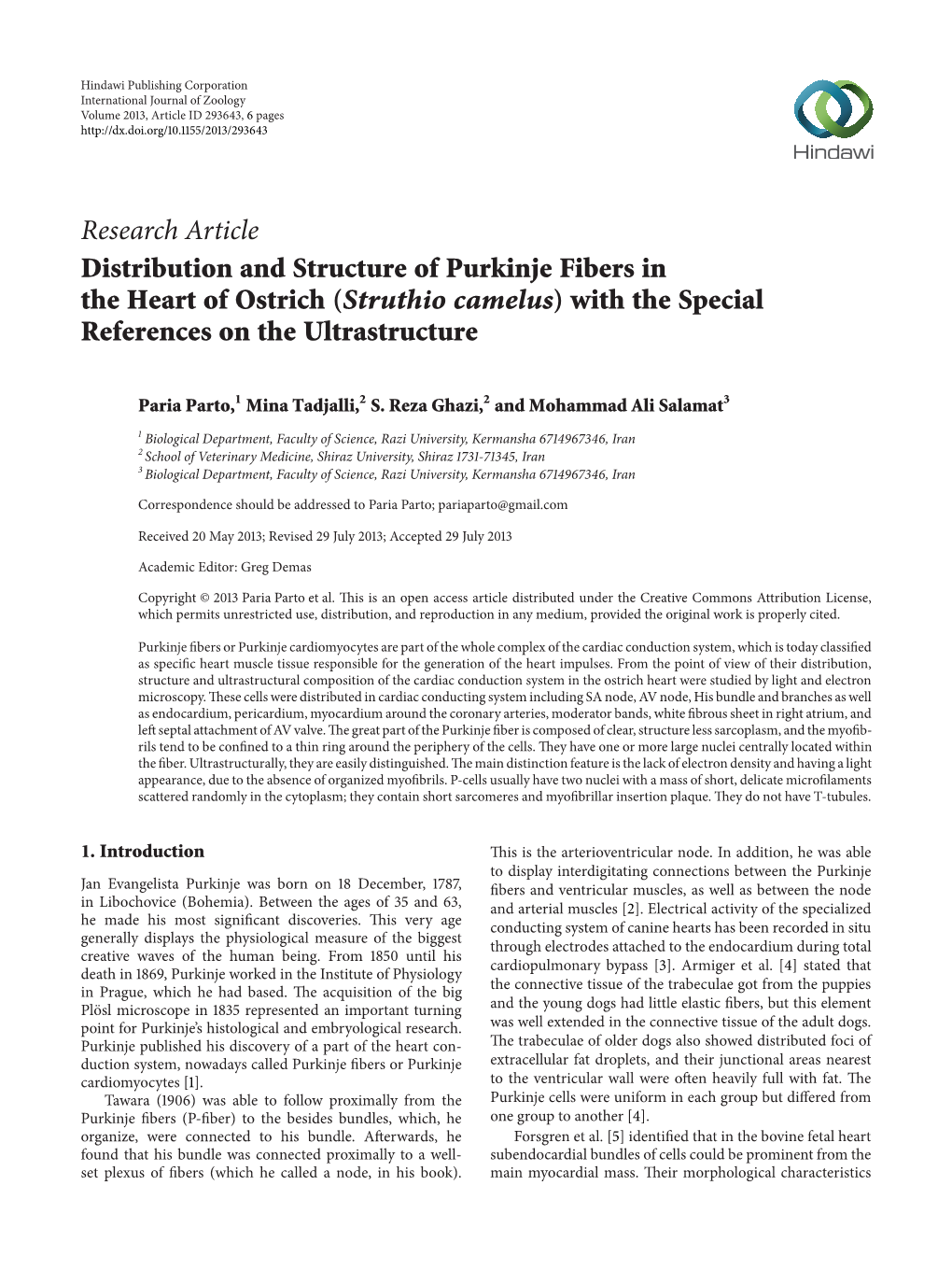 Distribution and Structure of Purkinje Fibers in the Heart of Ostrich (Struthio Camelus) with the Special References on the Ultrastructure