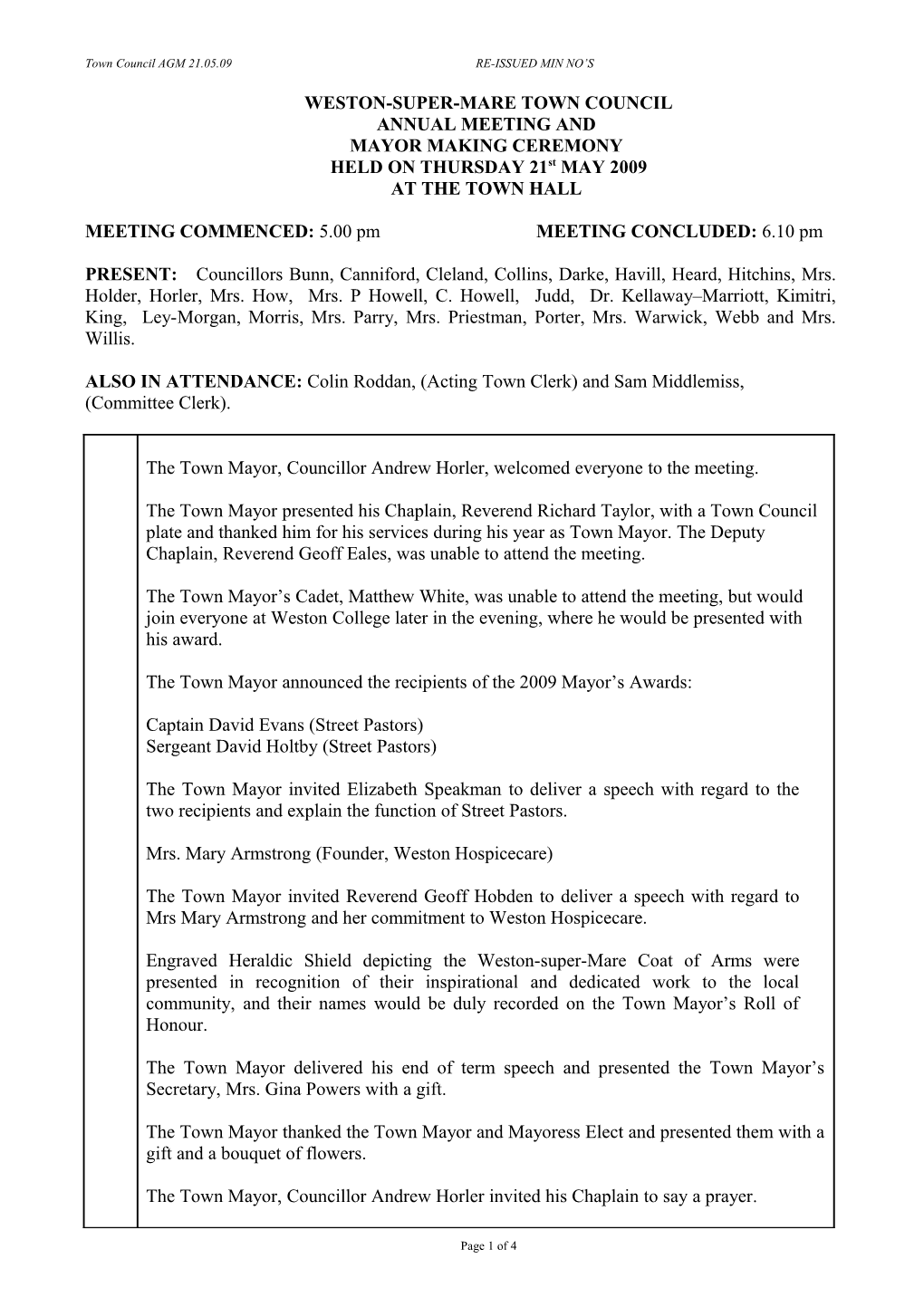 Town Council AGM 21.05.09 RE-ISSUED MIN NO S