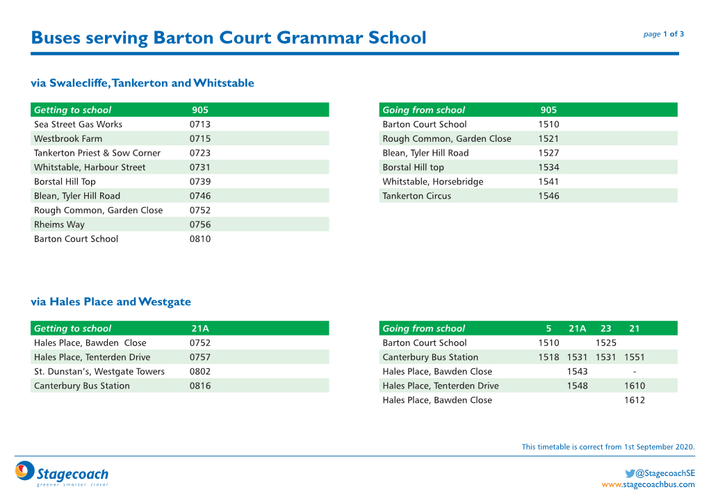 Barton Court Grammar School Page 1 of 3 Via Swalecliffe, Tankerton and Whitstable