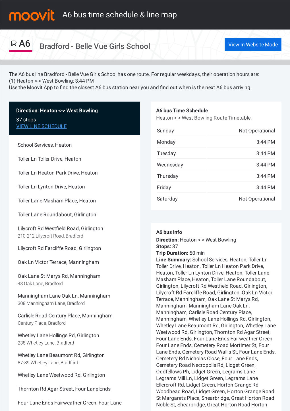 A6 Bus Time Schedule & Line Route