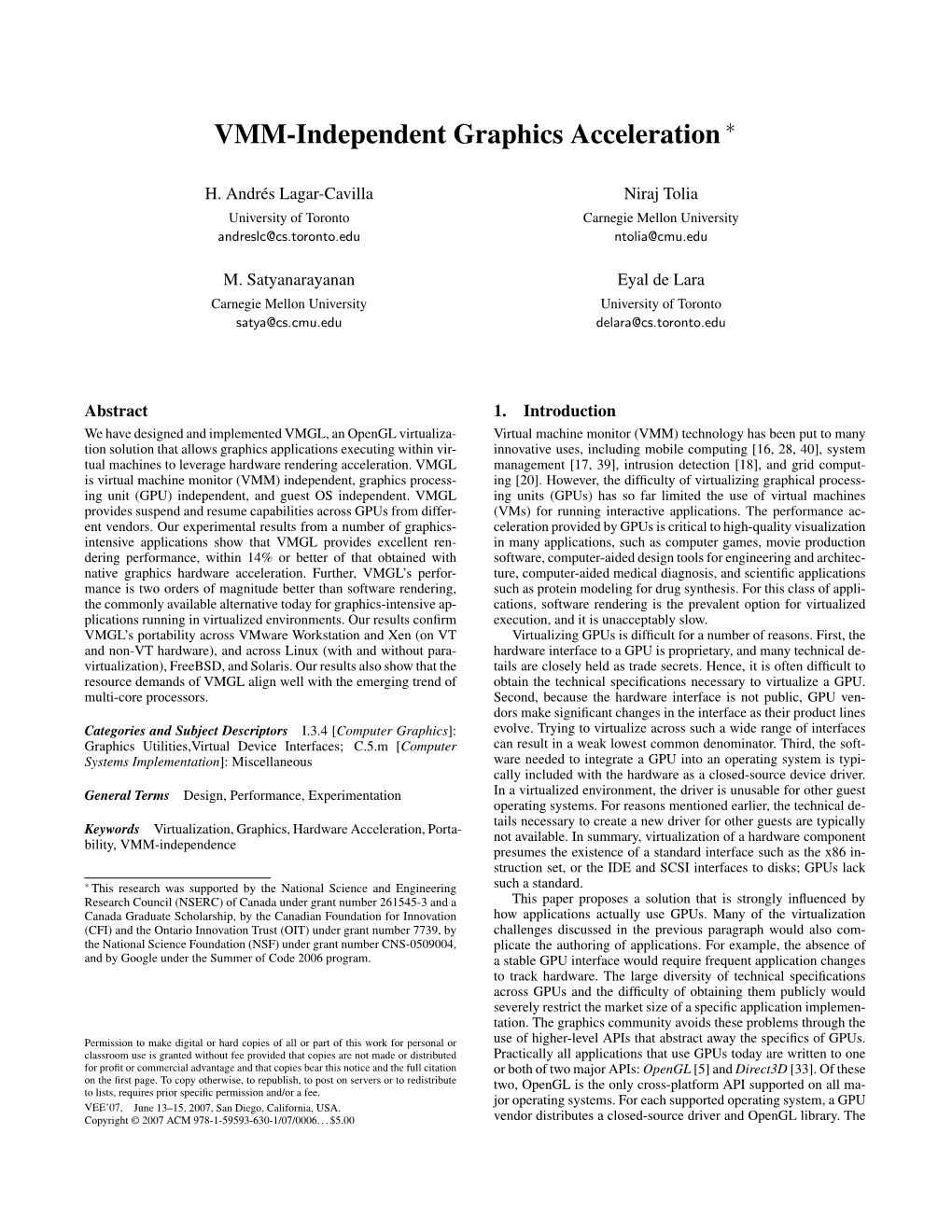 VMM-Independent Graphics Acceleration ∗