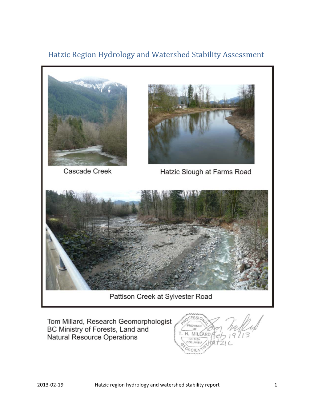 Hatzic Region Hydrology and Watershed Stability Assessment