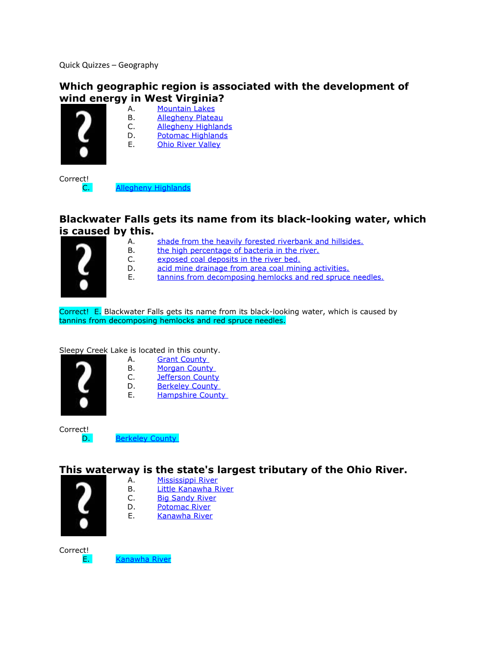 Quick Quizzes Geography