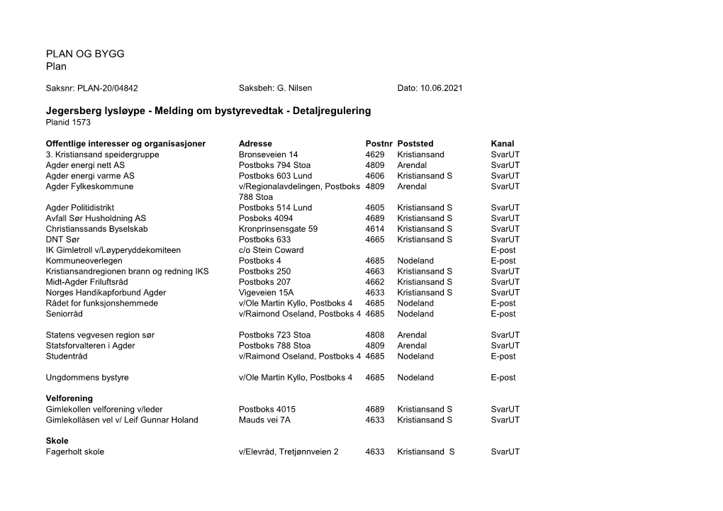 6. Adresseliste Jegersberg Lysløype