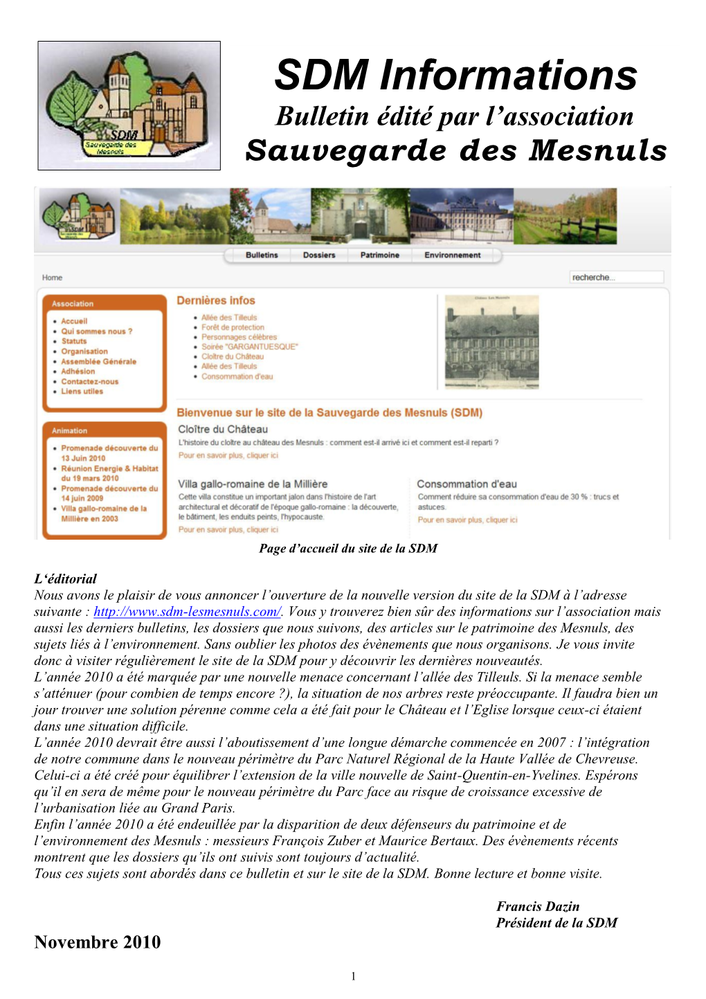 SDM Informations Bulletin Édité Par L’Association Sauvegarde Des Mesnuls