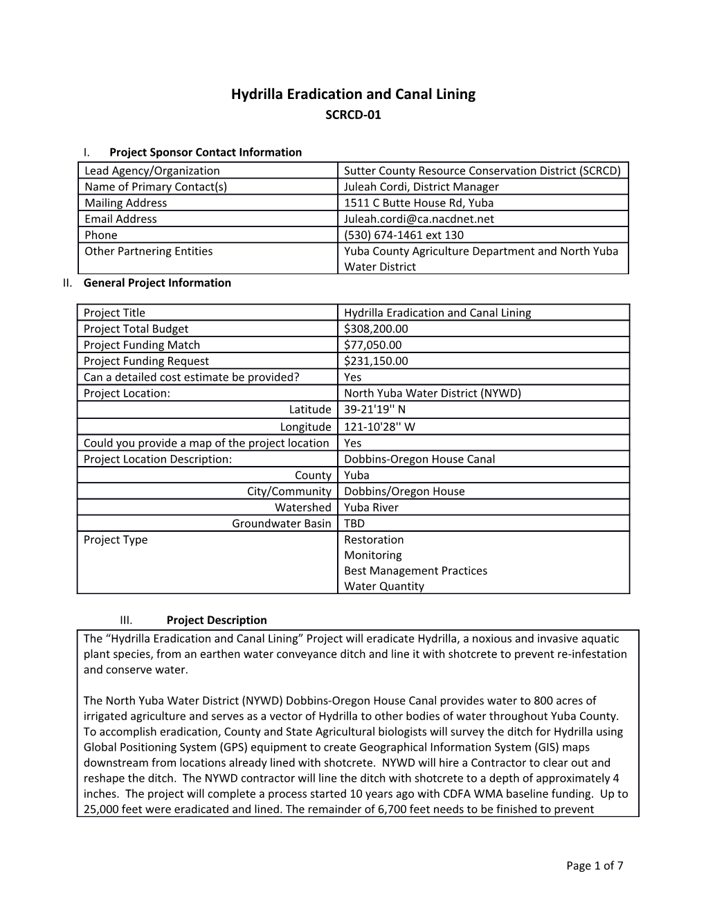 Hydrilla Eradication and Canal Lining SCRCD-01