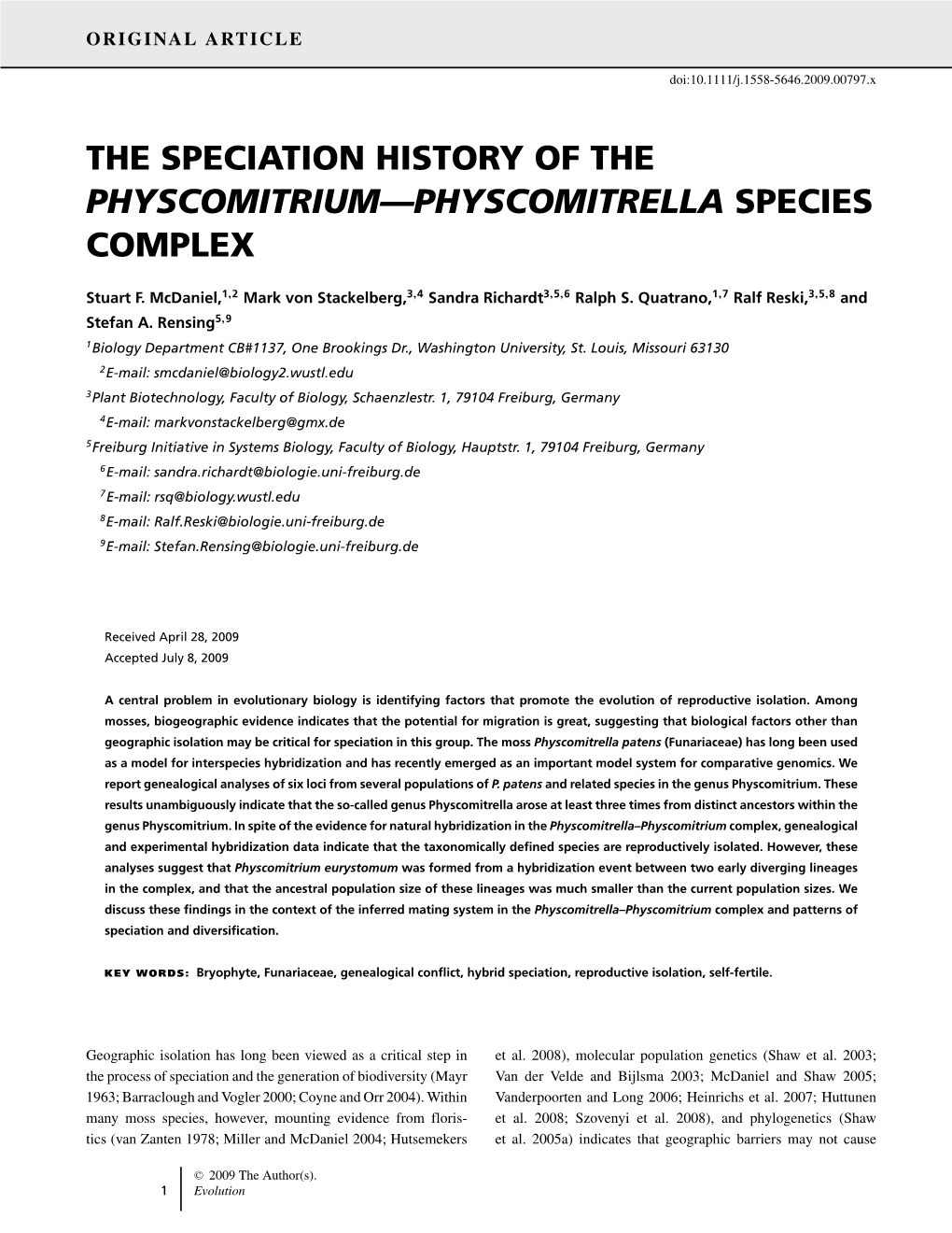 The Speciation History of the Physcomitrium—Physcomitrella Species Complex