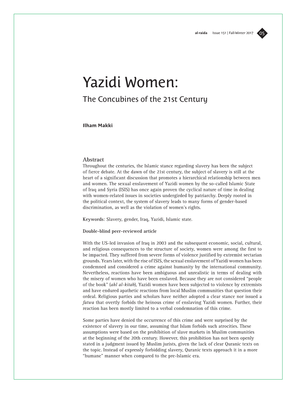 Yazidi Women: the Concubines of the 21St Century