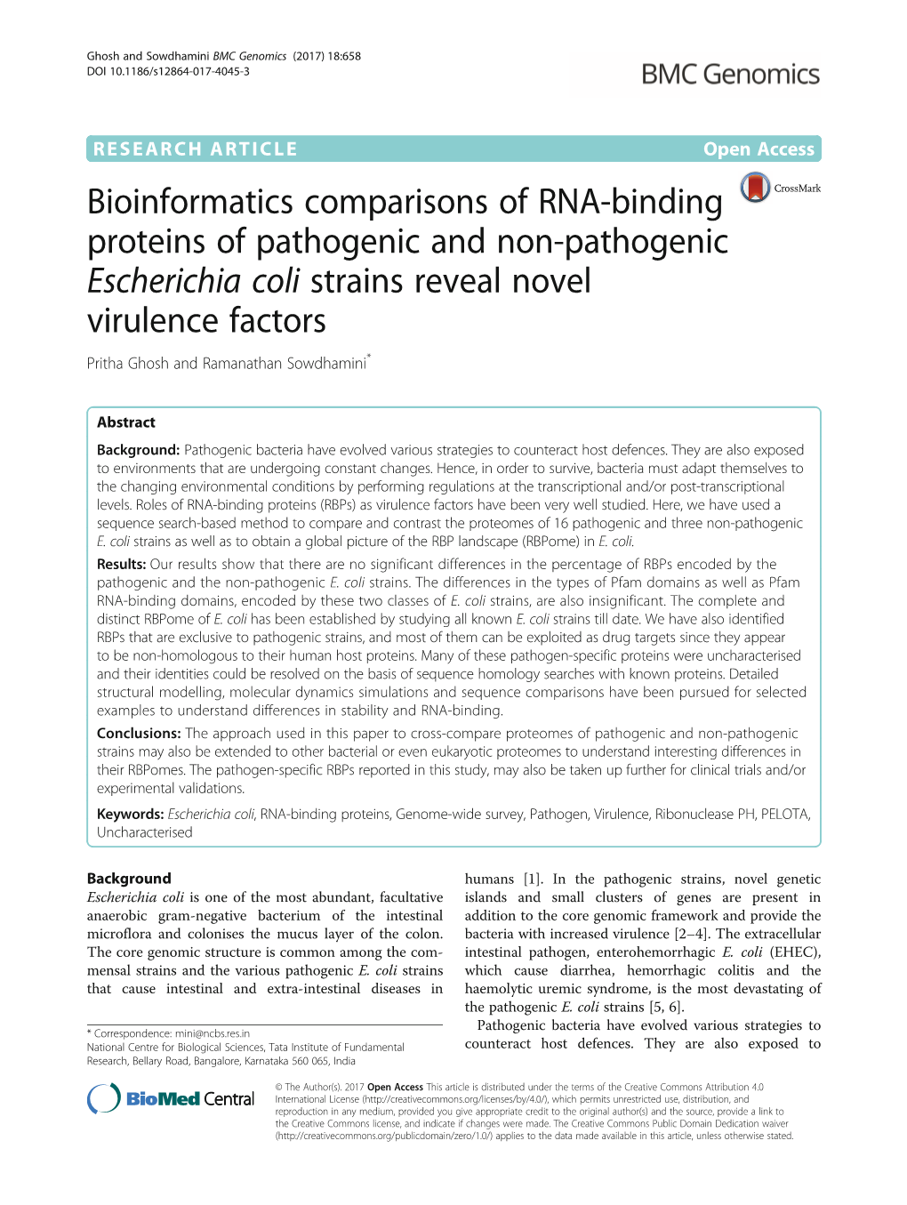 Bioinformatics Comparisons of RNA-Binding Proteins of Pathogenic and Non-Pathogenic Escherichia Coli Strains Reveal Novel Virule