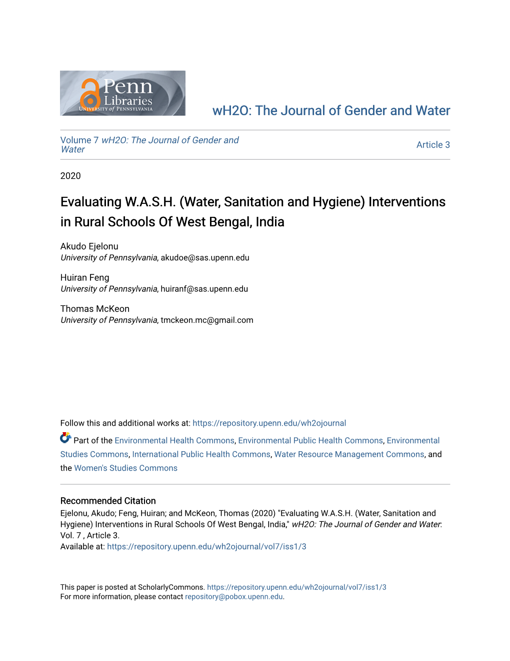 Evaluating WASH (Water, Sanitation and Hygiene)