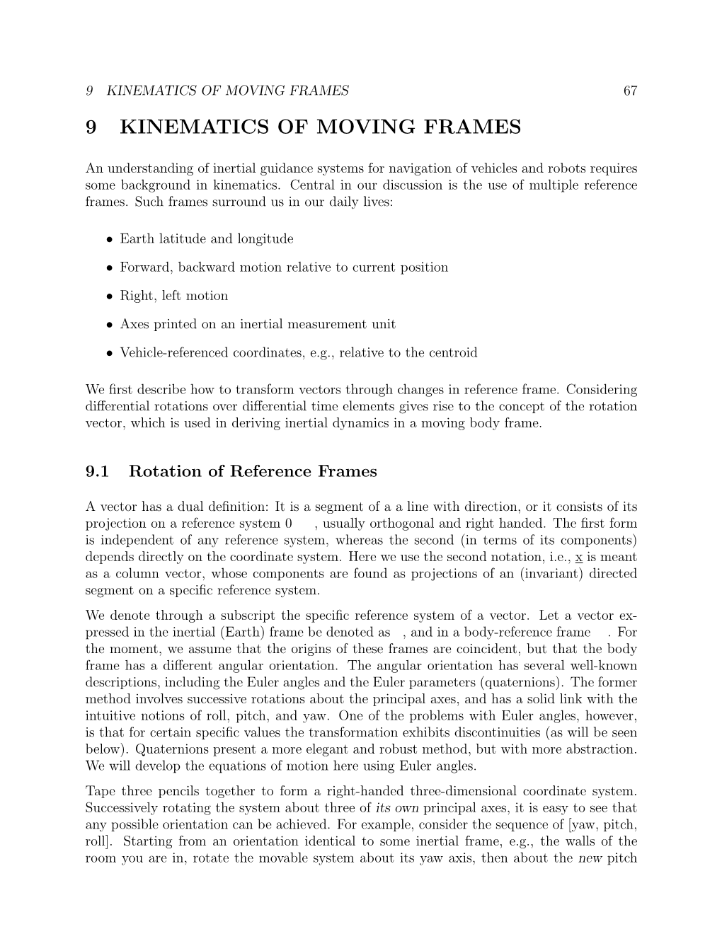 9 Kinematics of Moving Frames 67 9 Kinematics of Moving Frames