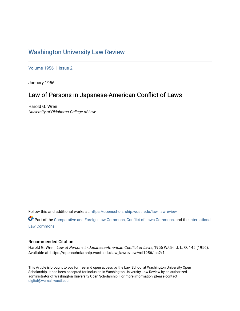 Law of Persons in Japanese-American Conflict of Laws