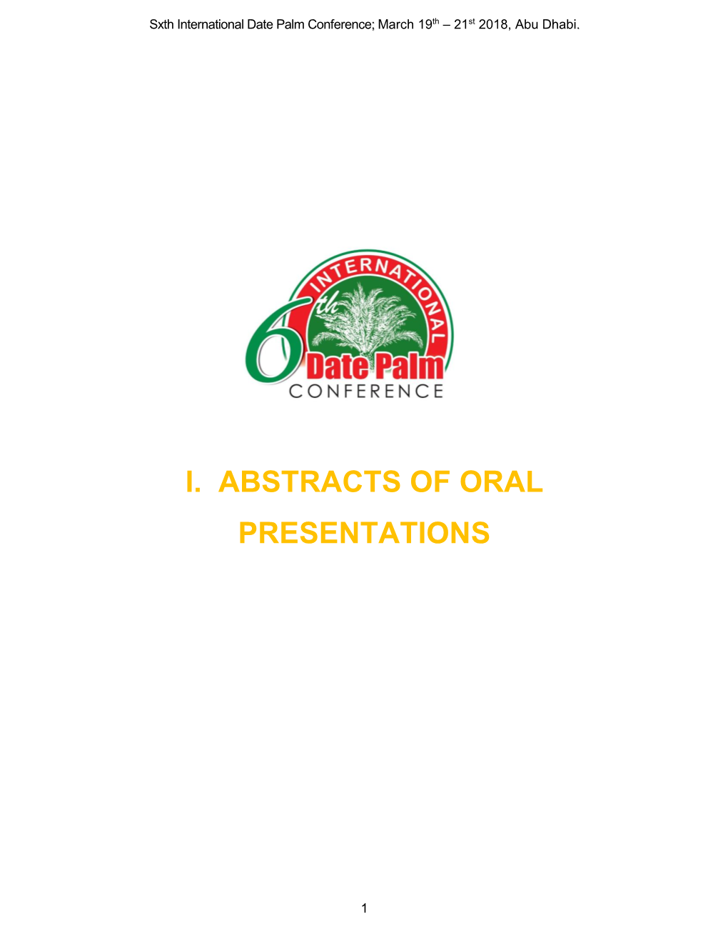 I. Abstracts of Oral Presentations