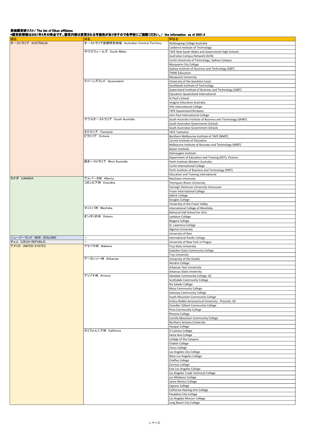 英検認定校リスト/ the List of Eiken Affiliates