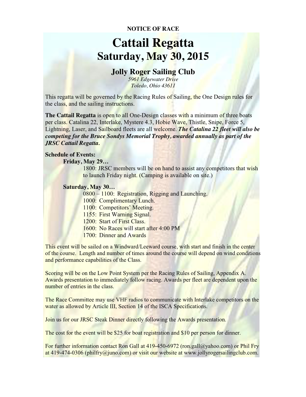 Cattail Regatta Saturday, May 30, 2015