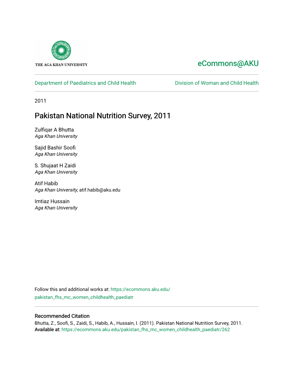 Pakistan National Nutrition Survey, 2011