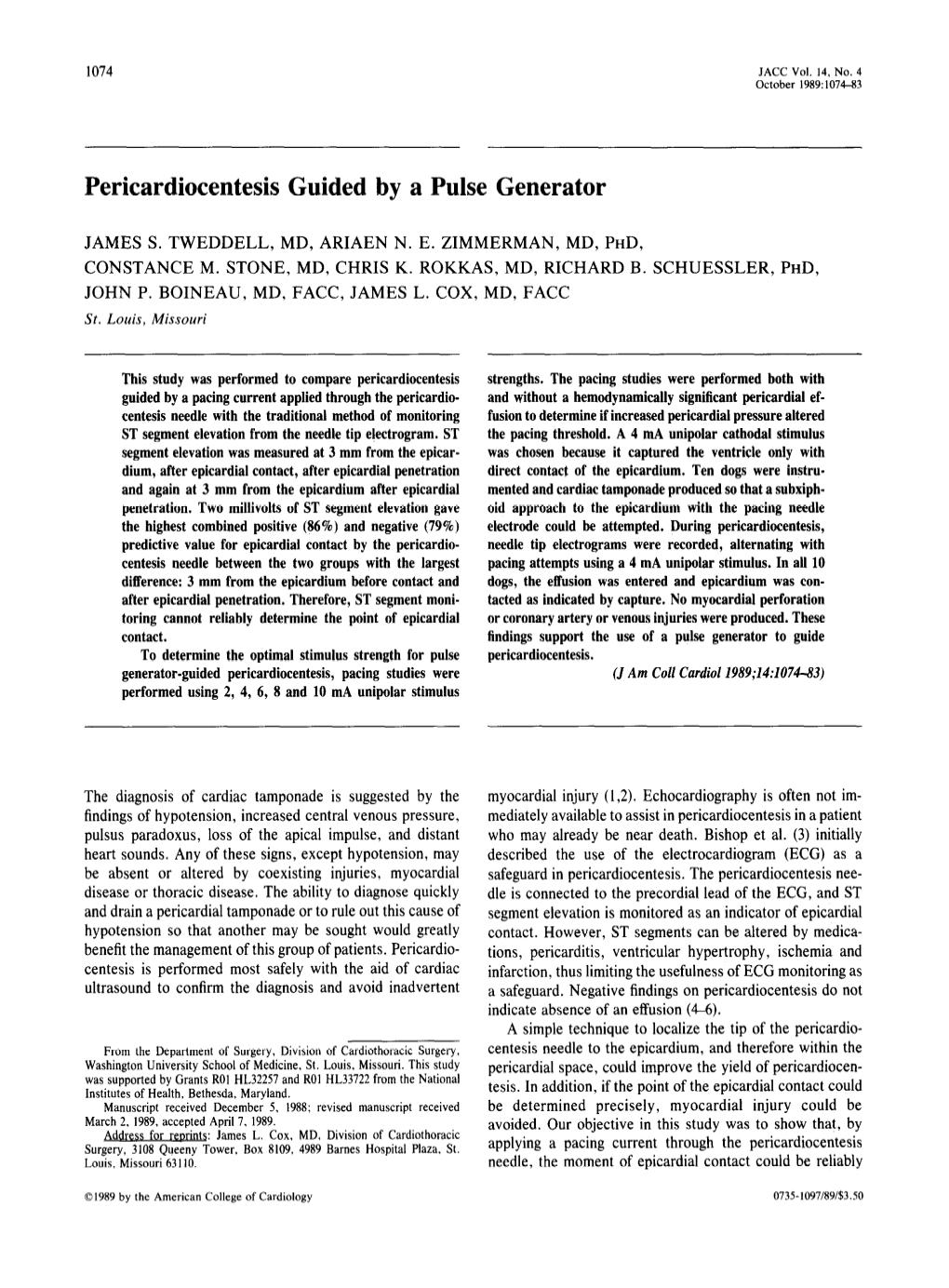 Pericardiocentesis Guided by a Pulse Generator