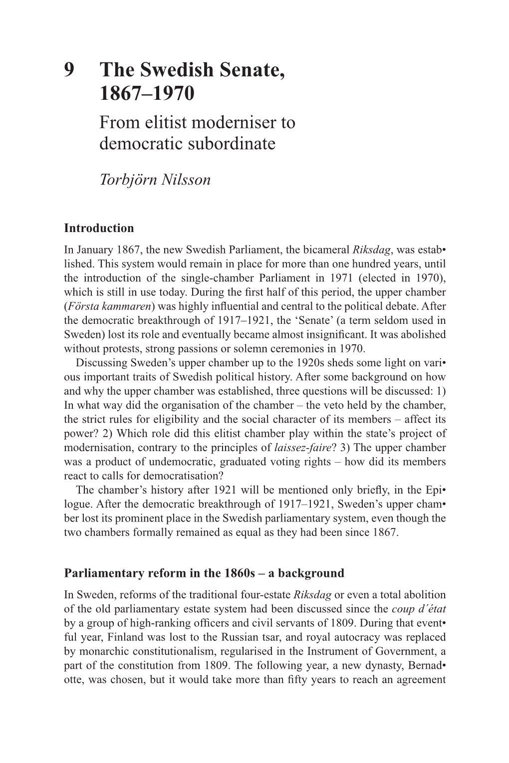 The Swedish Senate, 1867–1970: from Elitist Moderniser To