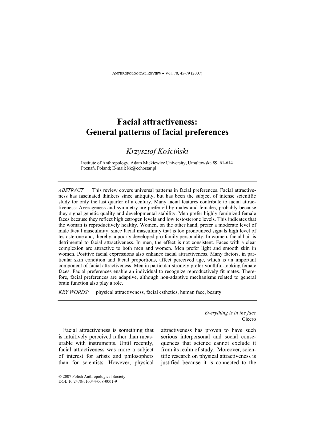 Facial Attractiveness: General Patterns of Facial Preferences