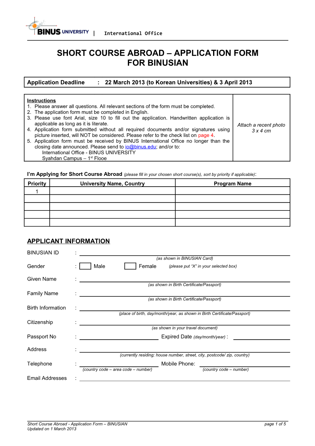 Student Exchange Application Form s2