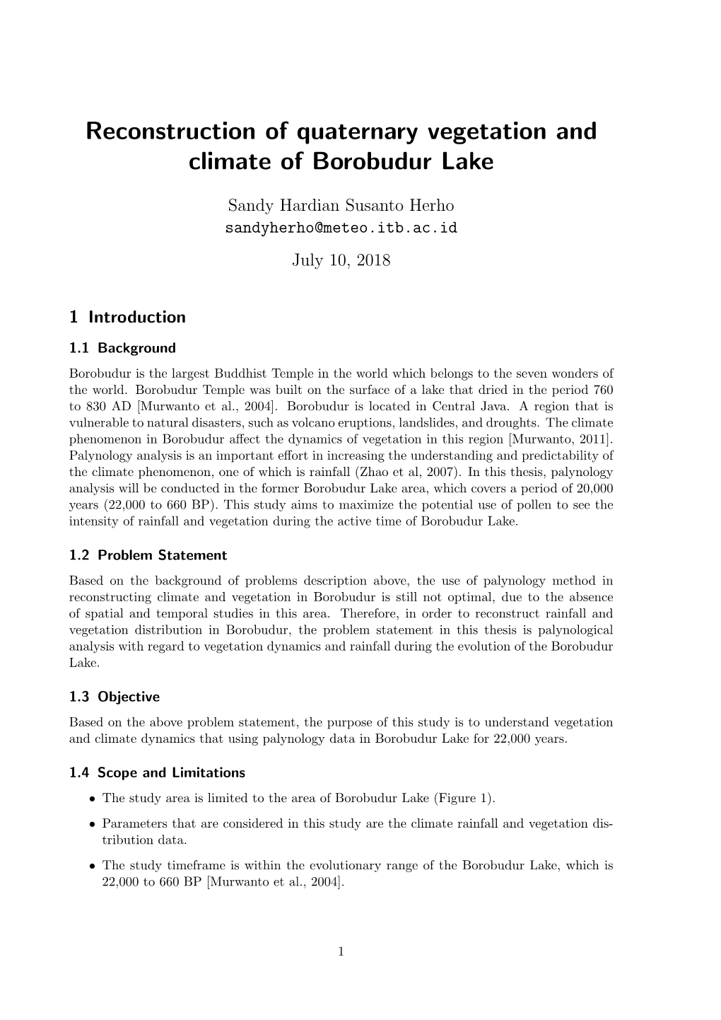 Reconstruction of Quaternary Vegetation and Climate of Borobudur Lake