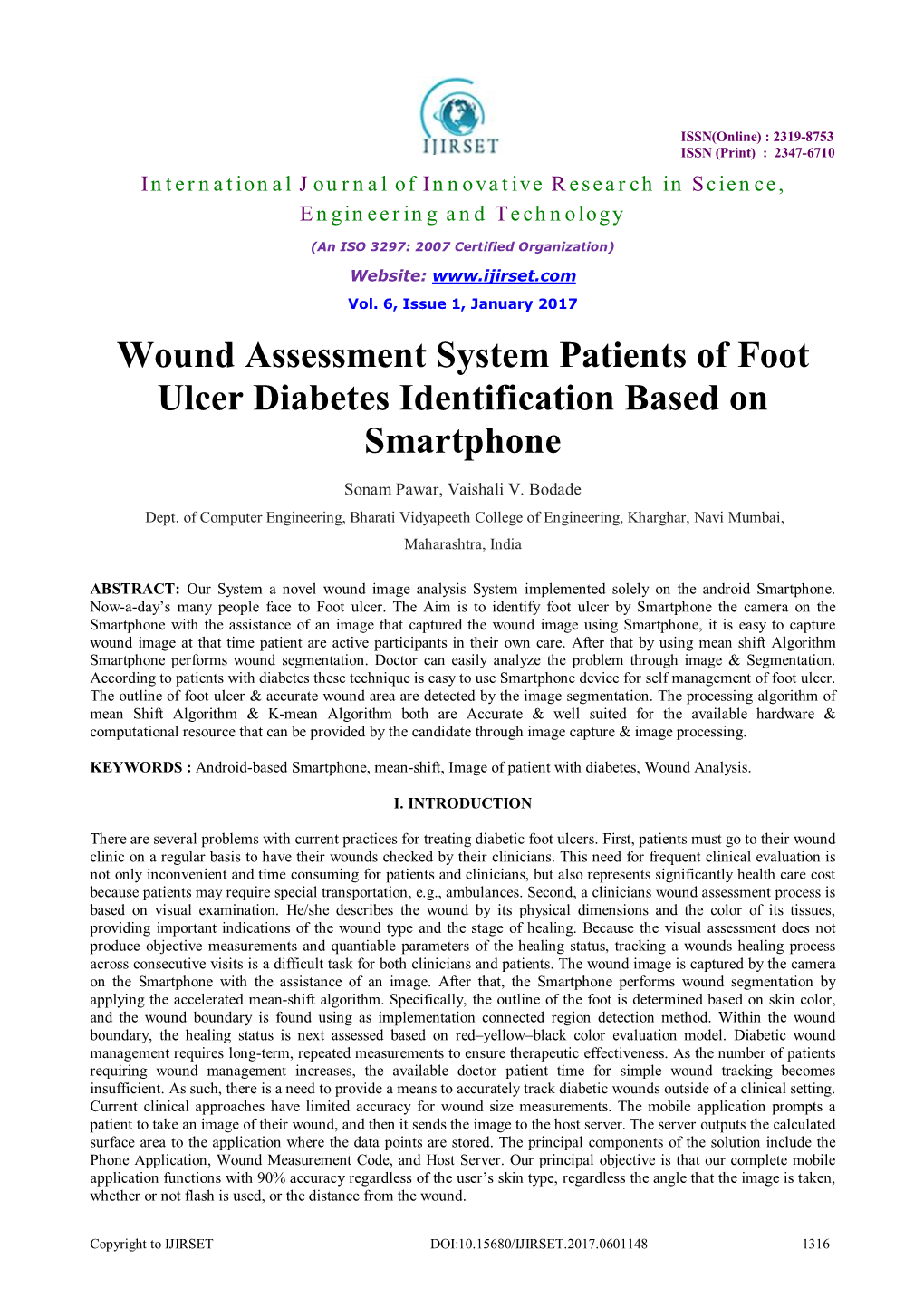 Wound Assessment System Patients of Foot Ulcer Diabetes Identification Based on Smartphone