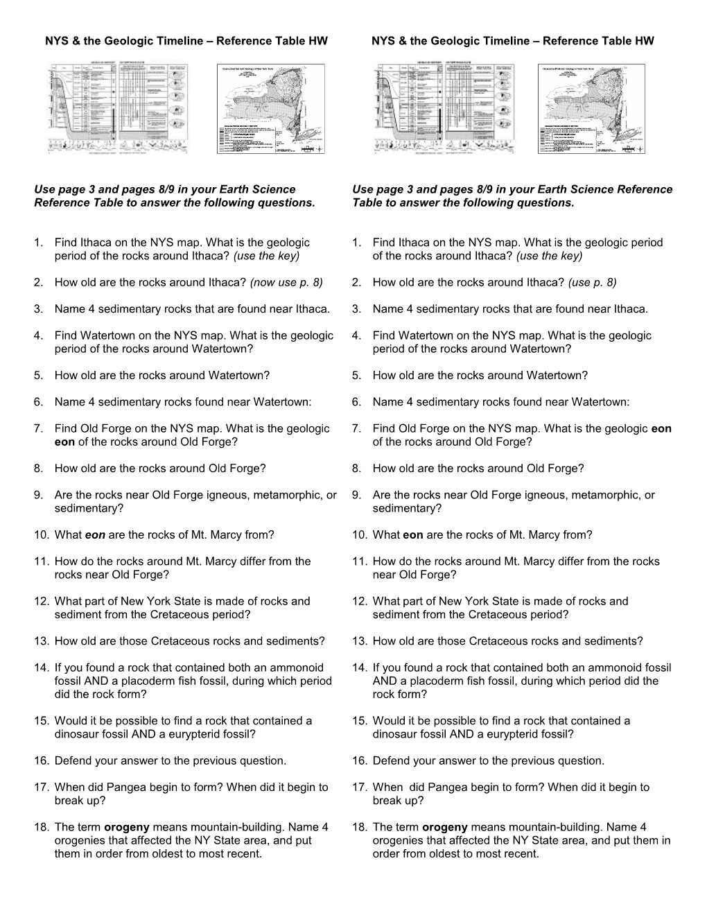 Geologic Timeline Reference Table HW