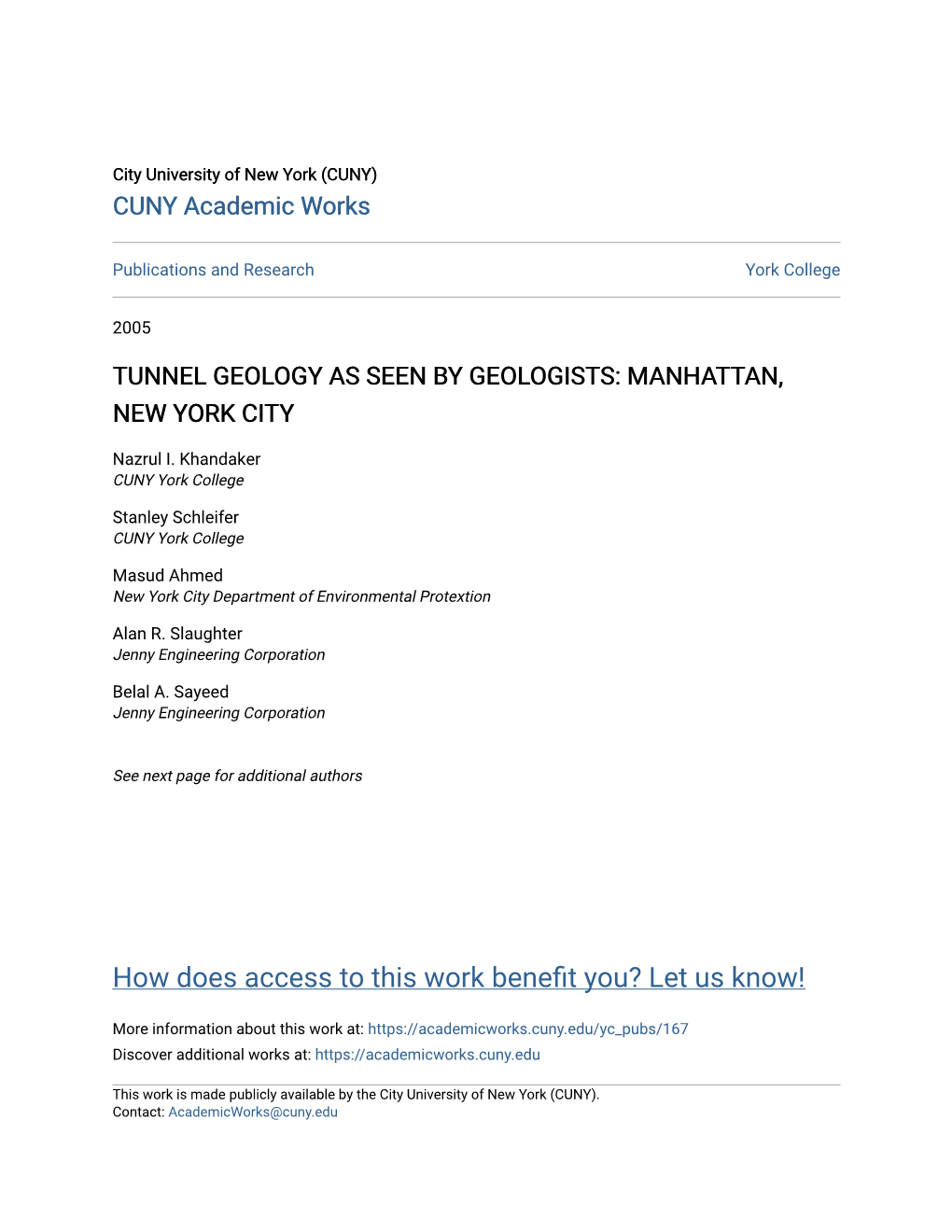 Tunnel Geology As Seen by Geologists: Manhattan, New York City