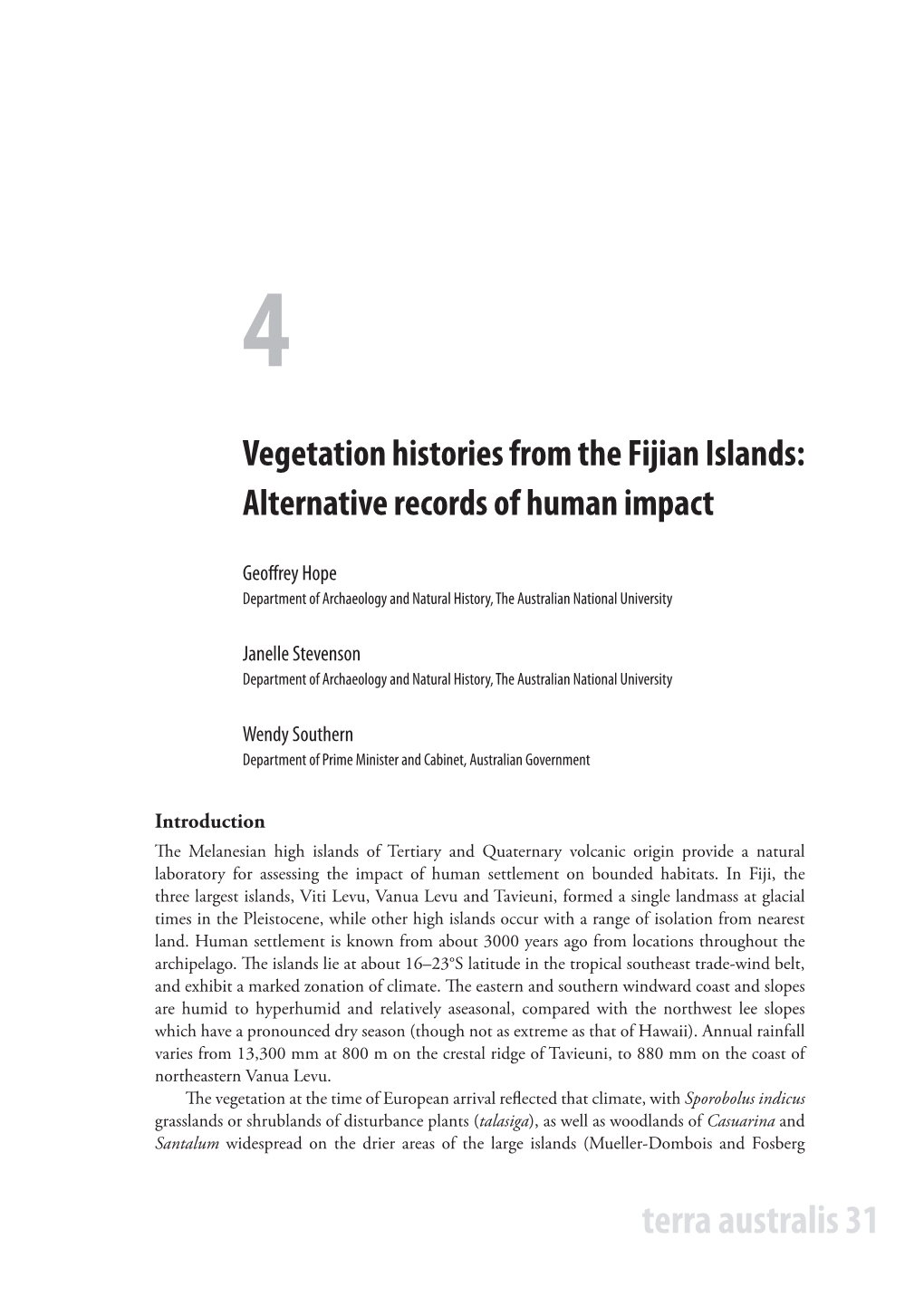 Vegetation Histories from the Fijian Islands: Alternative Records of Human Impact