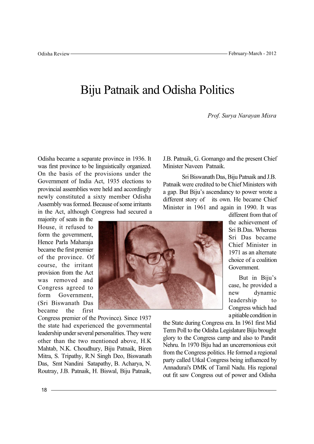 Biju Patnaik and Odisha Politics