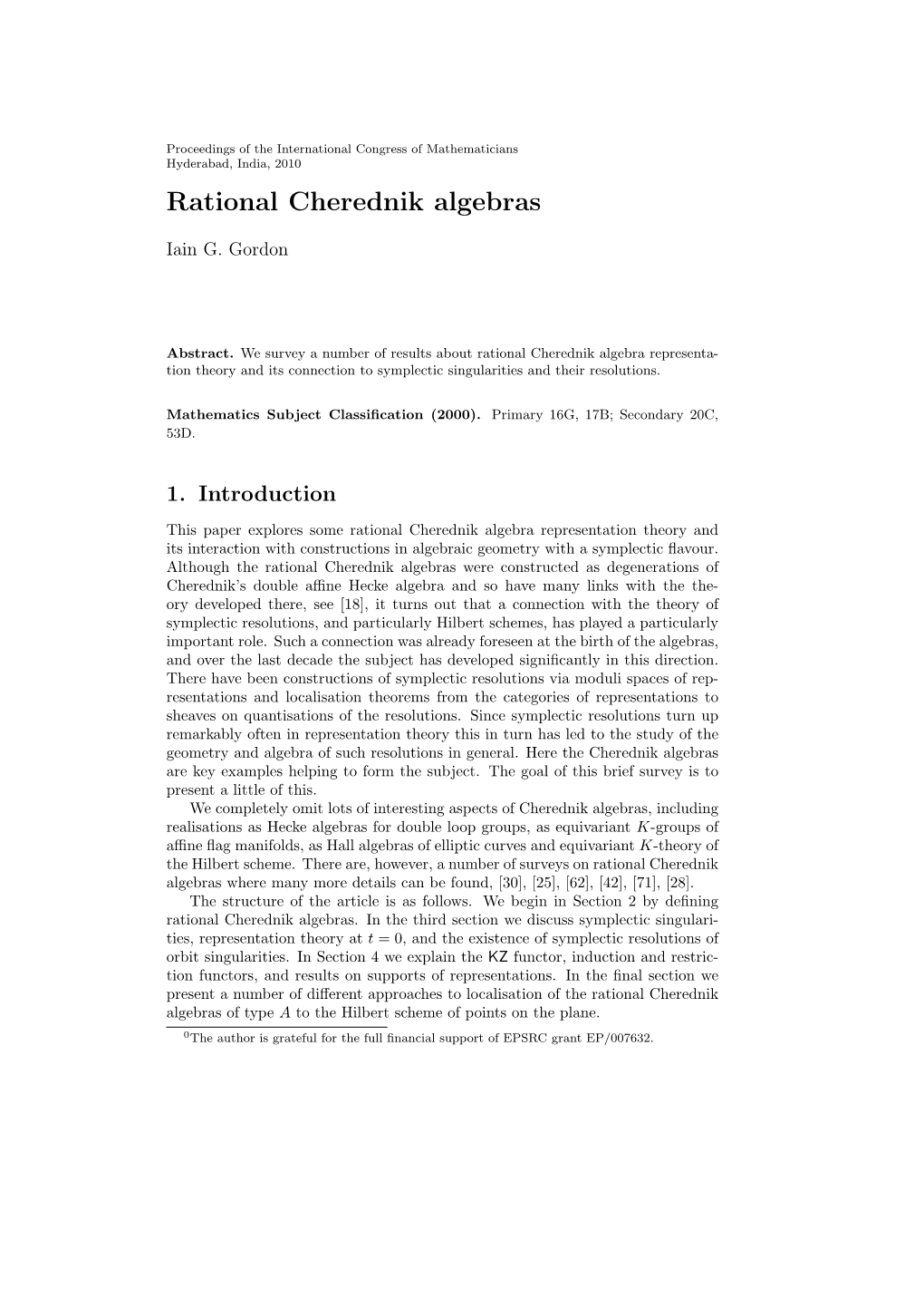 Rational Cherednik Algebras