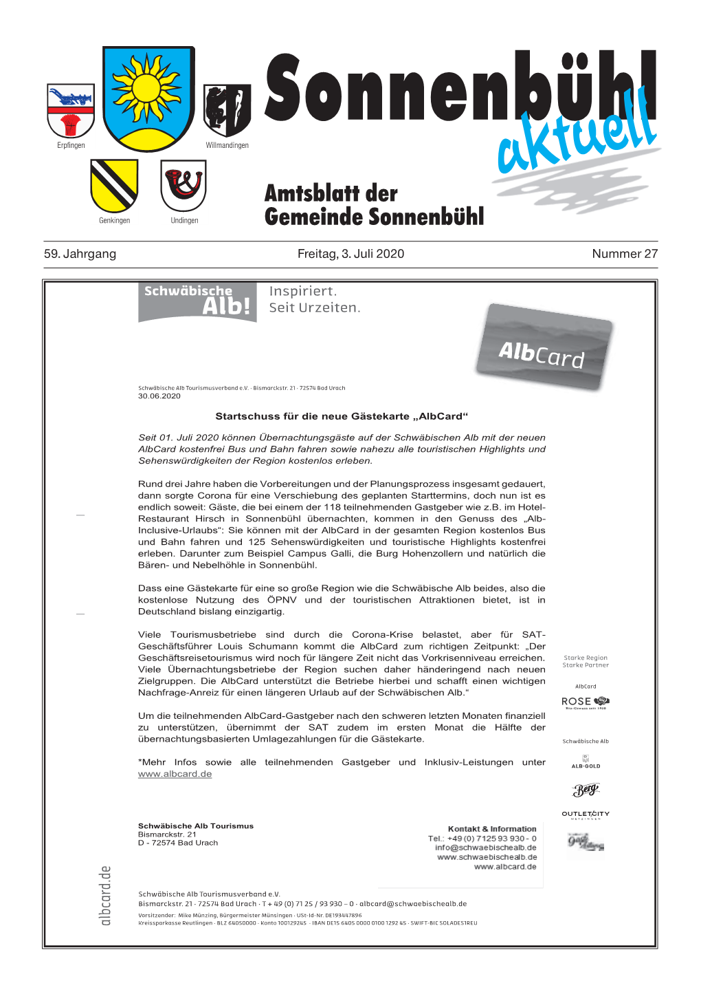 Aktuell Amtsblatt Der Genkingen Undingen Gemeinde Sonnenbühl