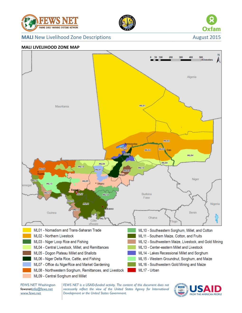 MALI New Livelihood Zone Descriptions August 2015