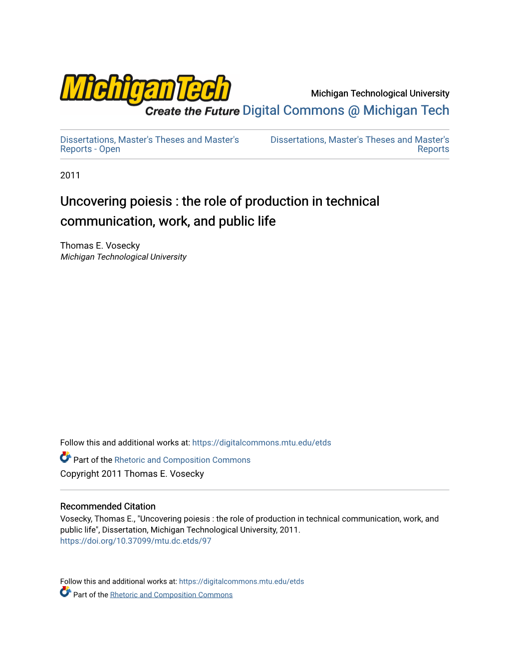 Uncovering Poiesis : the Role of Production in Technical Communication, Work, and Public Life